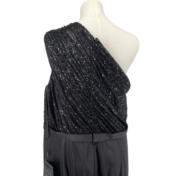 Ieena for Mac Duggal 26716 Sequin Bodice One Shoulder Jumpsuit Black Size 14 NEW - Picture 5 of 11